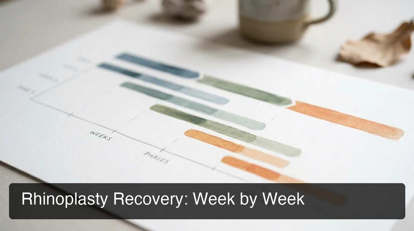 Rhinoplasty recovery timeline showing week-by-week post-operative phases at KCM Clinic
