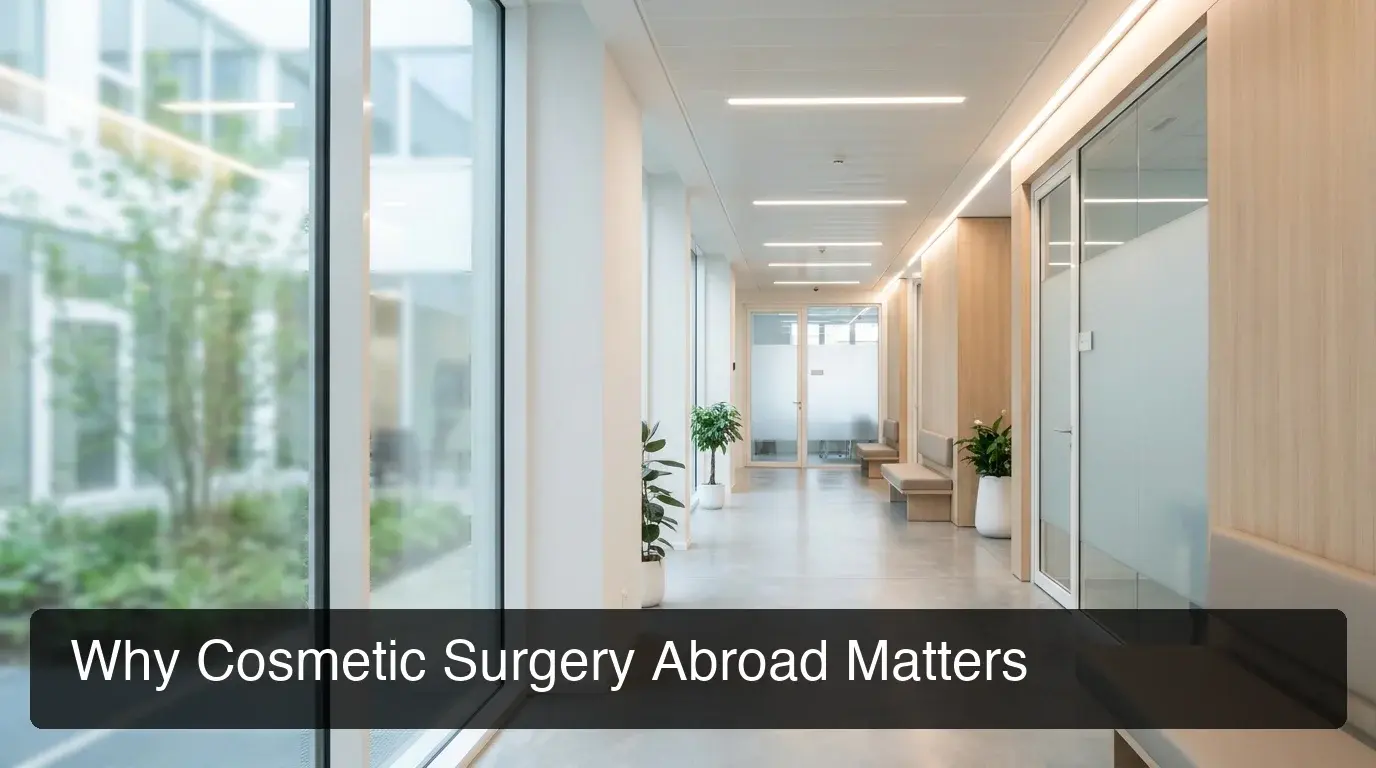 KCM Clinic cosmetic surgery abroad hero showing modern surgical clinic hallway