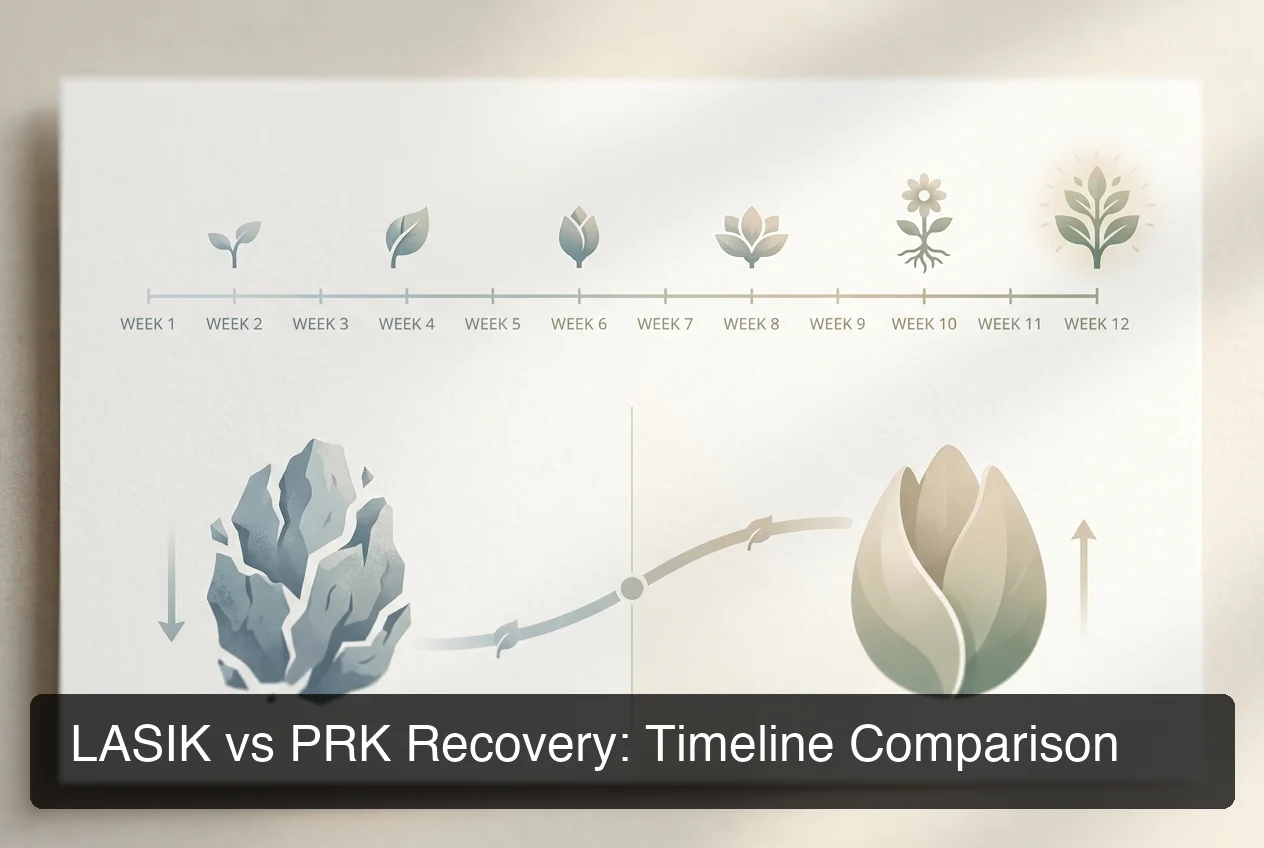 LASIK vs PRK recovery timeline comparison showing healing milestones across the first twelve weeks