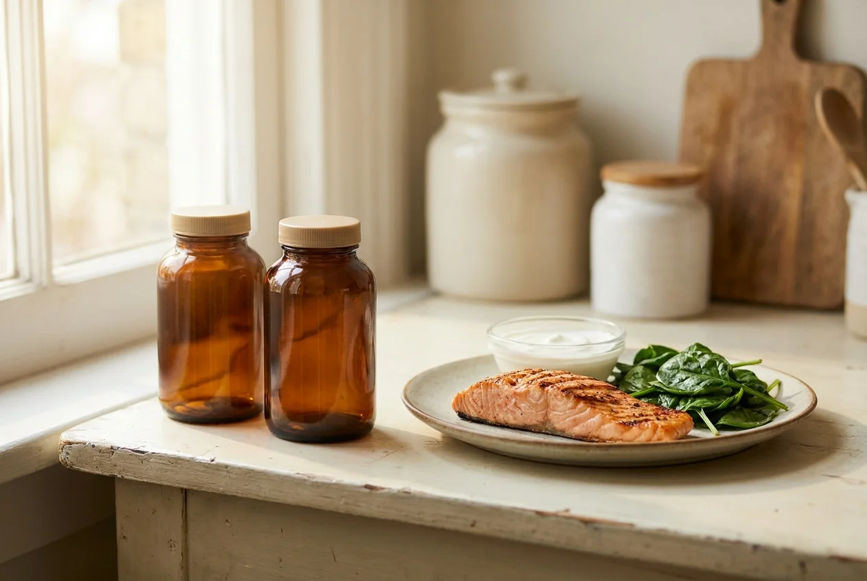 KCM Clinic osteoporosis medication and nutrition showing supplements and bone-supportive foods