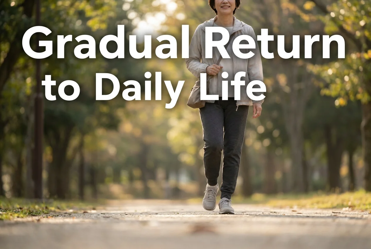 Patient walking outdoors and returning to daily activities after spine surgery recovery