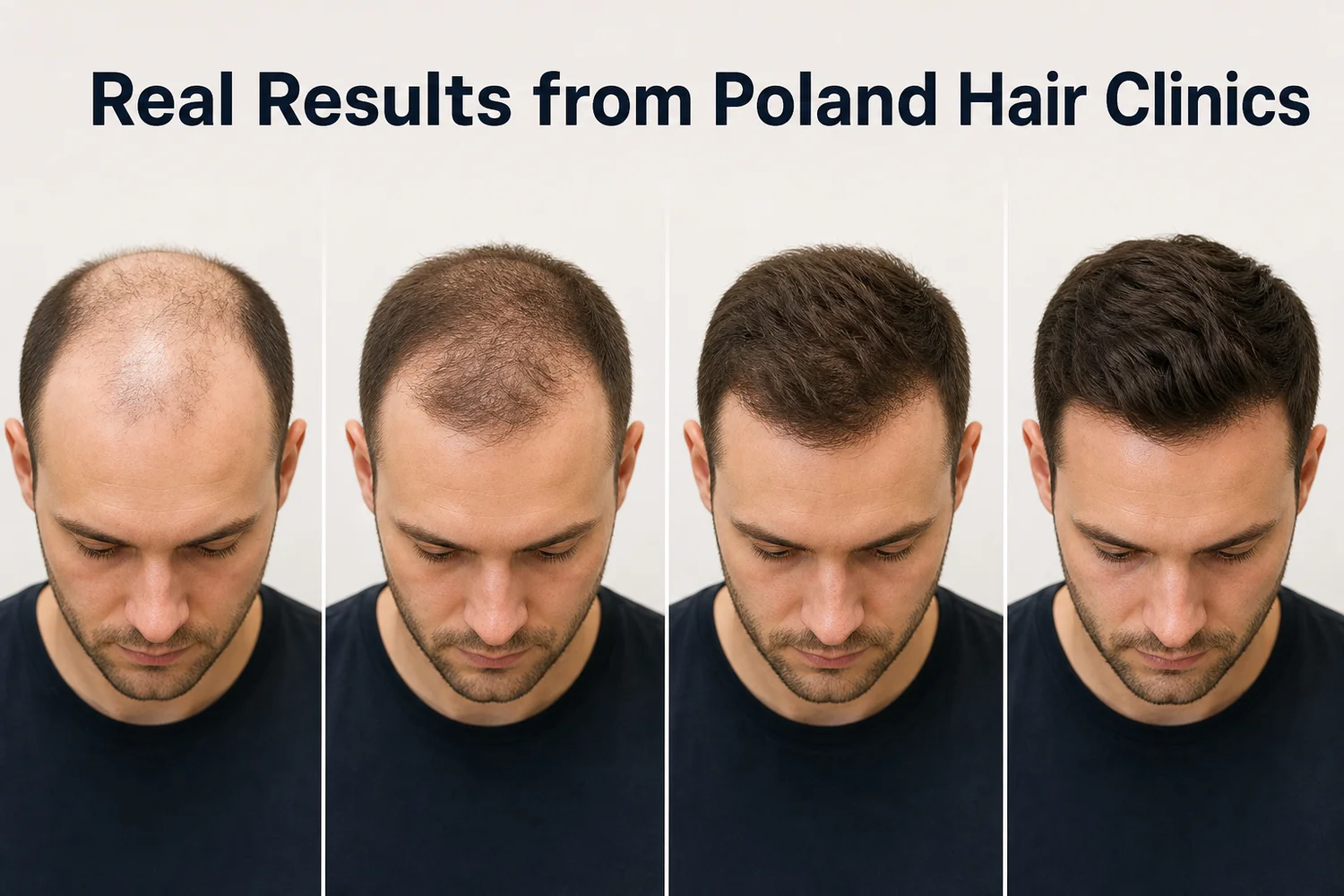 Before and after hair transplant results timeline showing regrowth progression over twelve months